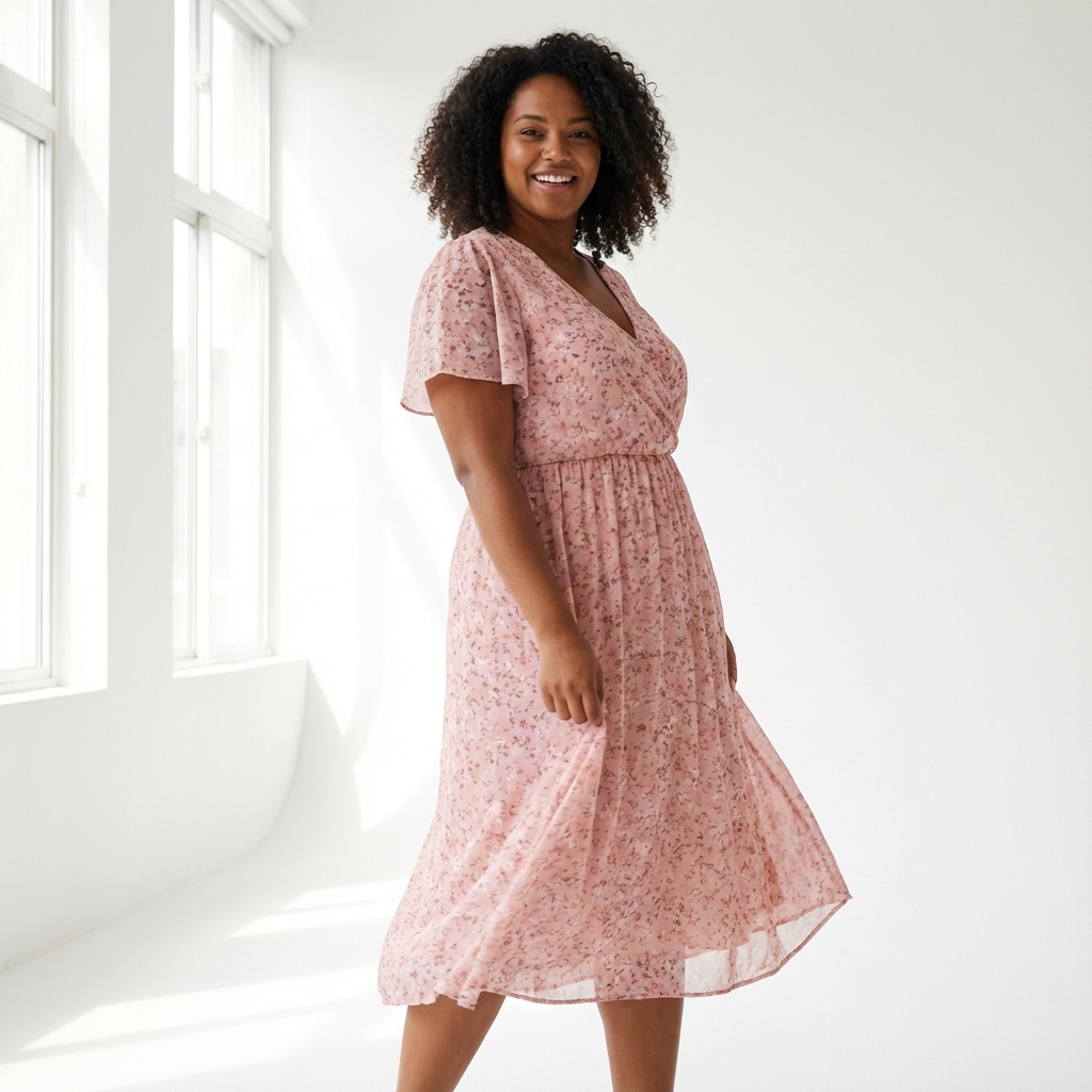 Modelo usando vestido da coleção Mamis